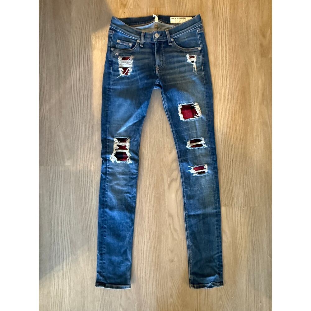Rag & Bone Sloane Plaid Ripped Skinny Jeans Sz 26